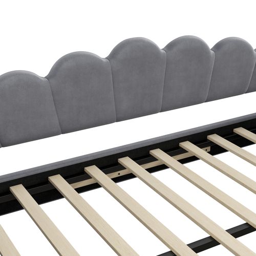 Lit Gigogne 140x200 Cm - Lit Simple Extensible Avec LED 7 S - Mdf Et Lin - Gris