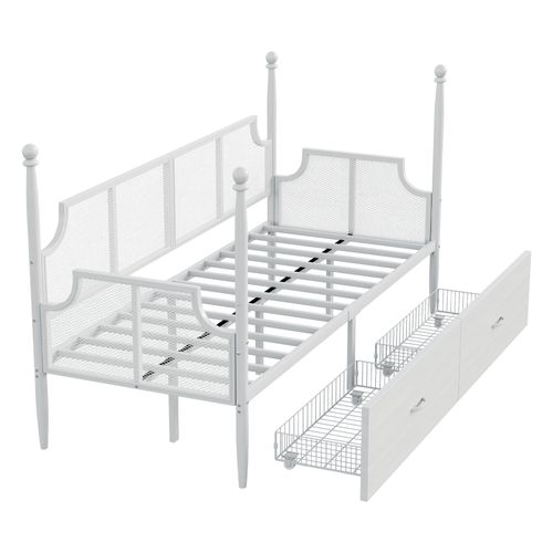 Lit Banquette 90x200 Cm, Lit Simple Multifonction En Métal Avec Rangement Intégré - Blanc