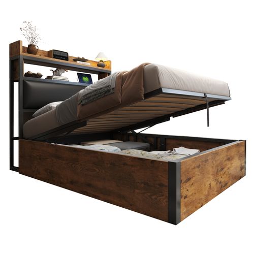 Lit Coffre 90x200 Cm - Lit Simple Avec USB Et Type-c, Tête Capitonnée Et Espace De Rangement - Noir