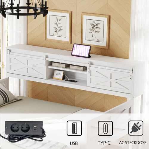 Lit Gigogne 90x200 Cm - Lit Ado Extensible Avec Rangement, Métal Multifonction - Blanc