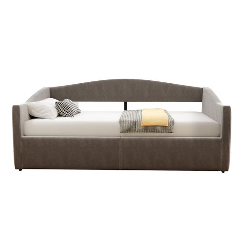Lit Banquette 140x200 Cm - Lit Simple Avec Coffre De Rangement - Sans Matelas - Velours Gris