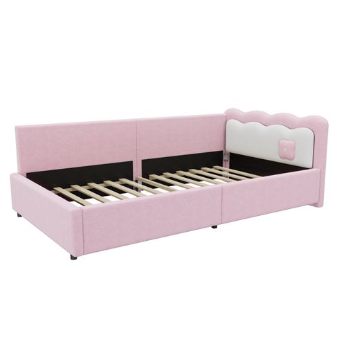 Lit Banquette 90x200 Cm - Lit Simple Avec LED Et Télécommande, Tissu Vliesimitat - Rose