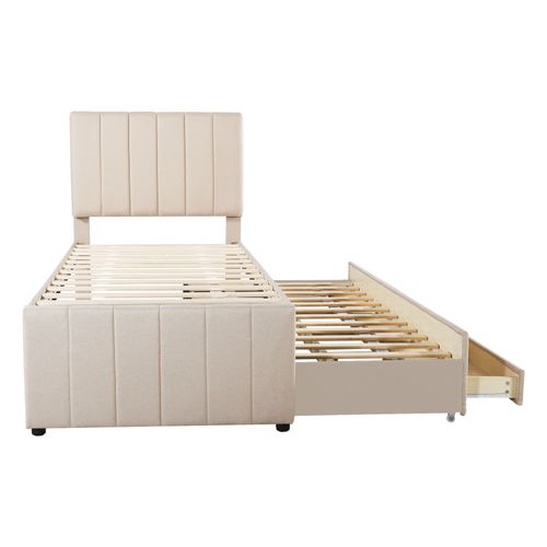 Lit Gigogne 90x200 Cm - Simple Enfant, Lit D'appoint, Rangements, Mdf/lin - Beige