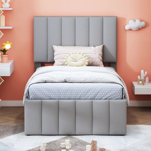 Lit Gigogne 90x200 Cm - Simple, Lit Gigogne, 2 Tiroirs, Mdf/métal, Lin - Gris