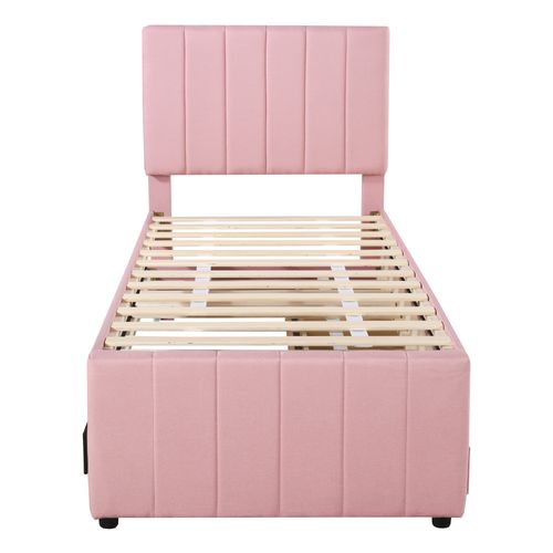 Lit Gigogne 90x200 Cm - Simple, Lit D'ombre, Rangements, Mdf/métal, Lin - Rose