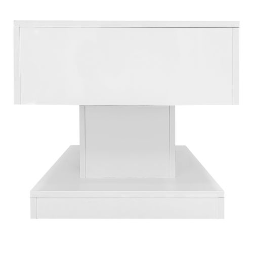 Table Basse 100*50*45cm, Table Salon, Brillant, Plateau Relevable Et Coulissant, LED, Pb, Blanc