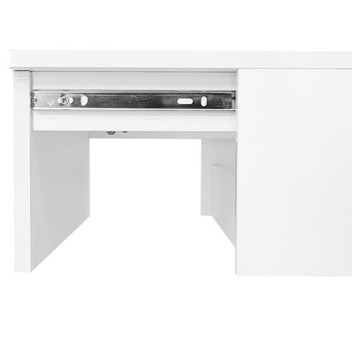 Table Basse 100*50*45cm, Table Salon, Brillant, Plateau Relevable Et Coulissant, LED, Pb, Blanc