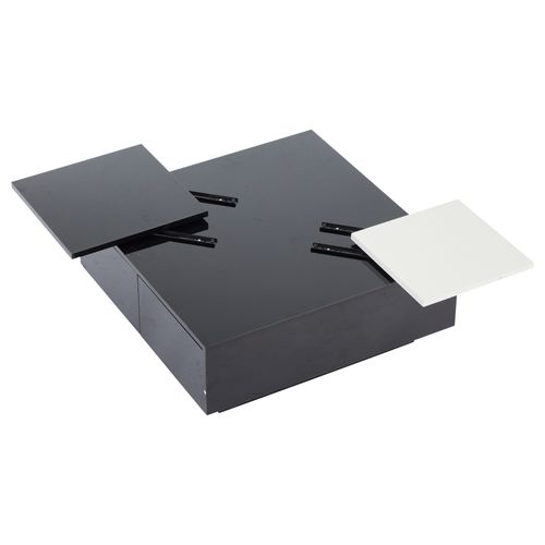 Table Basse Carrée 75*75*33,5cm, Table Salon, Tiroir, Plateau Coulissant, Brillant, Pb, Noir, Blanc