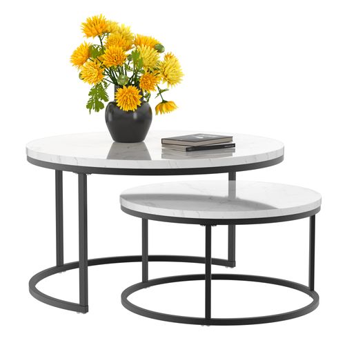 Table Gigogne Avec 2 Tables Rondes - Empilables Pour Salon Et Bureau, Mdf/metal - Blanc