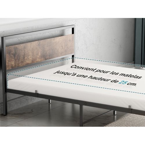 Lit En Métal 140x200 Cm - Lit Double Moderne Bois Et Métal Pour Chambre Ado