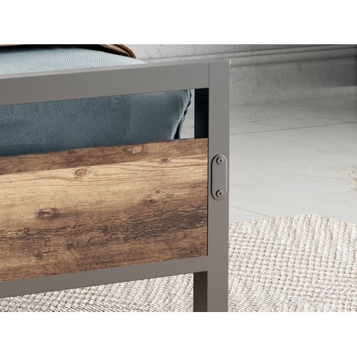 Lit En Métal 140x200 Cm - Lit Double Moderne Bois Et Métal Pour Chambre Ado