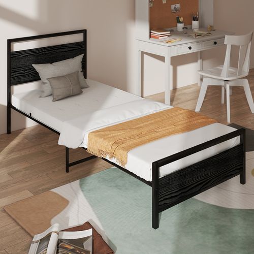 Lit En Métal 90x200 Cm - Lit Simple Moderne Et Solide Pour Chambre Ado