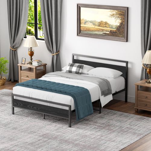 Lit En Métal 140x200 Cm - Lit Double Moderne Et Solide Pour Chambre Parentale