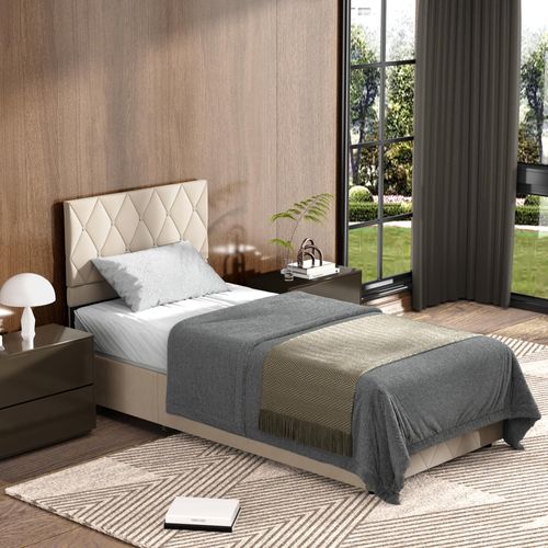 Lit Coffre 90x190 cm - Velours Beige - Rangement - Stabilité Durable - Hydraulique Silencieux