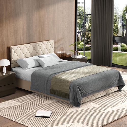 Lit Double 160x200 Cm En Velours Beige - Design Élégant Avec Coffre De Rangement