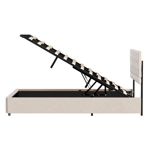 Lit Double 160x200 Cm En Velours Beige - Design Élégant Avec Coffre De Rangement