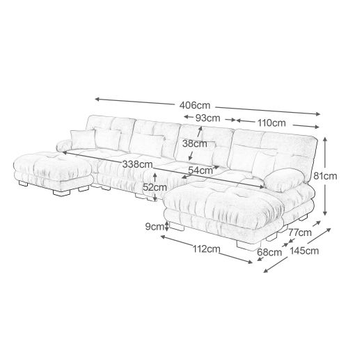 Canapé D'angle Modulable, Canapés 4 Places Avec Repose-pieds Amovible, En Chenille, Marron Clair