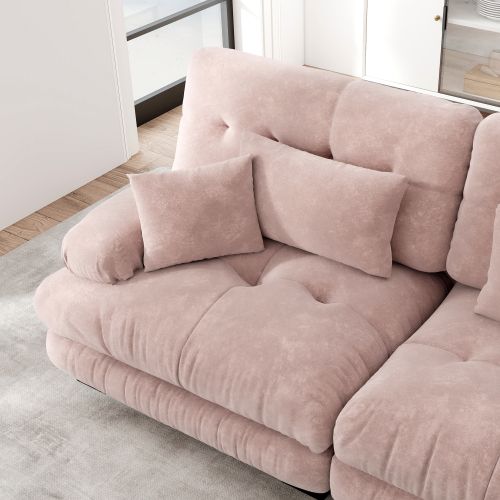 Canapé D'angle Modulable, Canapés 4 Places Avec Repose-pieds Amovible, En Chenille, Rose
