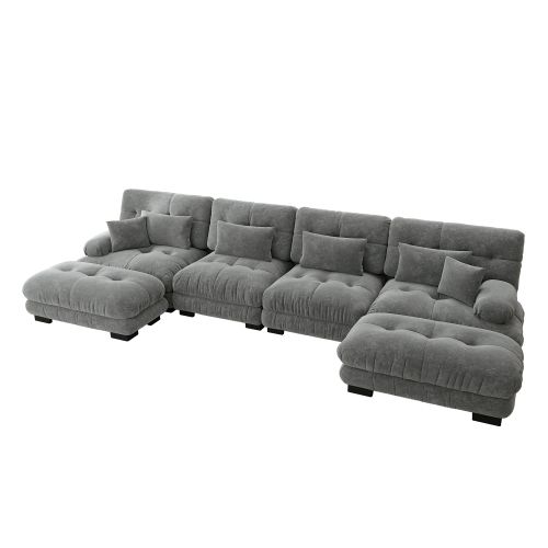 Canapé D'angle Modulable, Canapés 4 Places Avec Repose-pieds Amovible, En Chenille, Gris