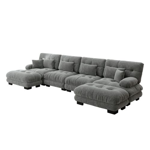 Canapé D'angle Modulable, Canapés 4 Places Avec Repose-pieds Amovible, En Chenille, Gris