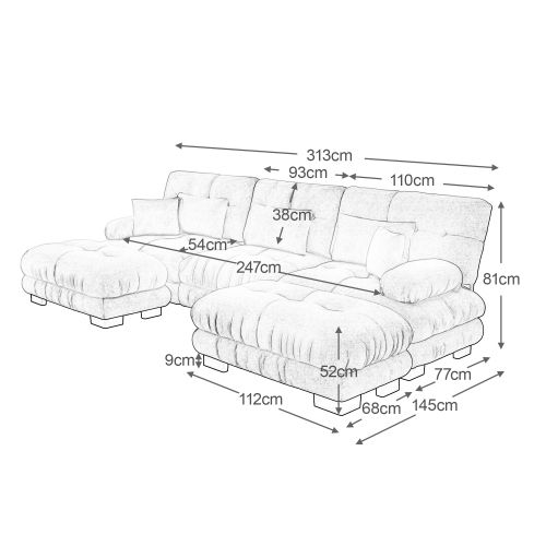Canapé D'angle Modulaire En U, Canapé En Chenille Rose Avec Repose-pieds
