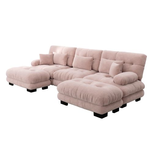 Canapé D'angle Modulaire En U, Canapé En Chenille Rose Avec Repose-pieds