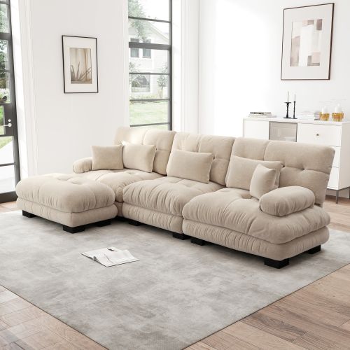 Canapé D'angle Modulaire, Canapé En L Pour Salon, Avec Repose-pieds, En Chenille, Marron Clair