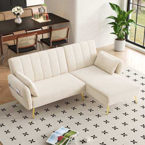 Canapé D'angle Convertible, Canapé Beige En L Avec Fonction Couchage, 191,5x130,5x80 Cm