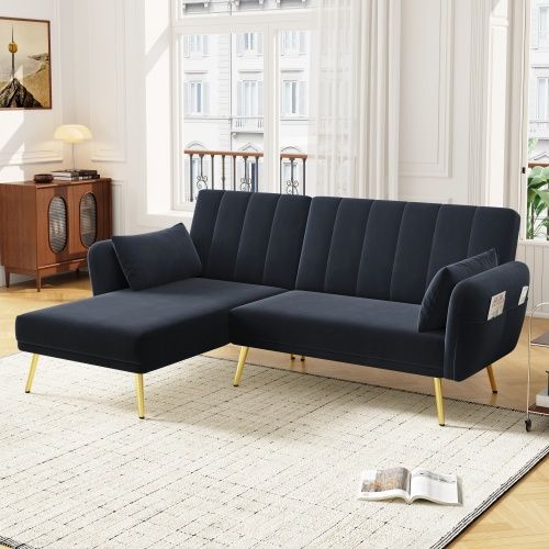 Canapé D'angle Convertible, Canapé Noir En L Avec Fonction Couchage, 191,5x130,5x80 Cm