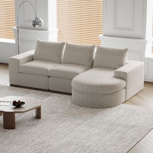 Canapé D'angle Méridienne, Canapé 3 Places, En Chenille Beige, Courbes