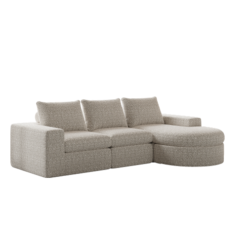 Canapé D'angle Méridienne, Canapé 3 Places, En Chenille Beige, Courbes