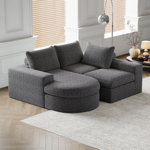 Canapé D'angle Méridienne, Canapé 3 Places, En Chenille Gris, Courbes