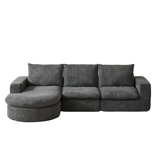 Canapé D'angle Méridienne, Canapé 3 Places, En Chenille Gris, Courbes