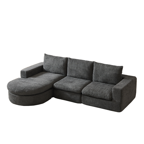 Canapé D'angle Méridienne, Canapé 3 Places, En Chenille Gris, Courbes