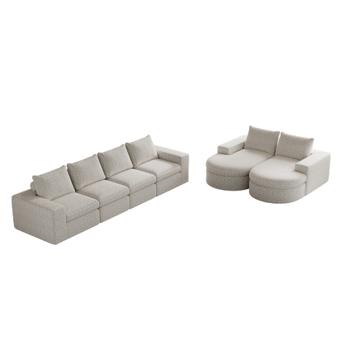 Lot De 2 Canapé modulable Méridienne, Incurvé, En Chenille Beige