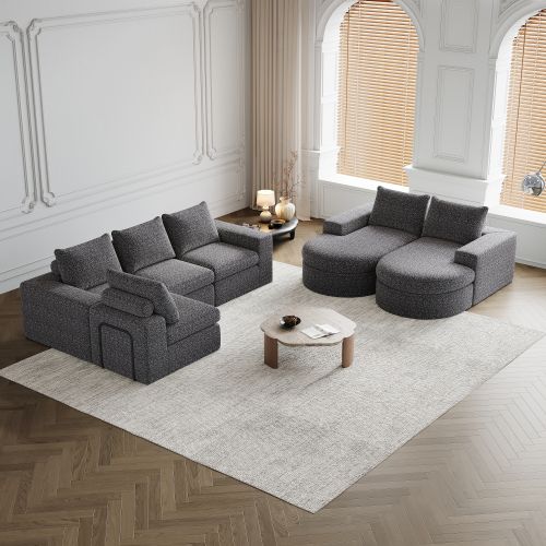 Lot De 2 Canapé modulable Méridienne, Incurvé, En Chenille Gris