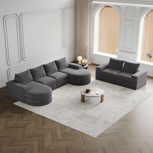 Lot De 2 Canapé modulable Méridienne, Incurvé, En Chenille Gris