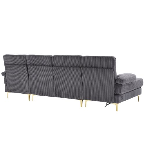 Canapé D'angle En U Avec Éclairage LED Et Port USB-c, 4 Coussins Et Dossier, Gris