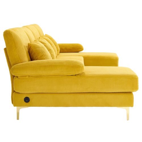 Canapé D'angle En U Avec Éclairage LED Et Port USB-c, 4 Coussins Et Dossier, Jaune