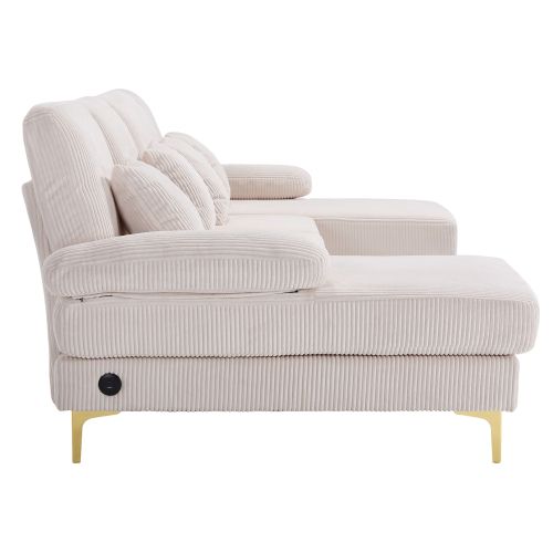 Canapé D'angle En U Avec Éclairage LED Et Port USB-c, 4 Coussins Et Dossier, Beige