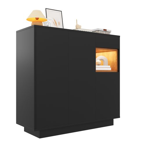 Meuble à Chaussures 105x39,5x100,5cm, 3 Portes, 1 Tiroir, LED, Aggloméré, Noir+bois