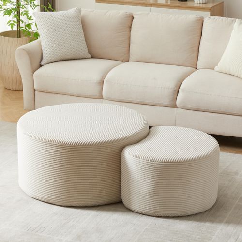 2 Table Basse, Table Ronde, Design Simple, Sans Assemblage, Moderne, Tissu, Beige