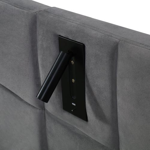 Lit Coffre 160x200 Cm, Lampe Directionnelle, USB, Cadre Acier, Velours Gris