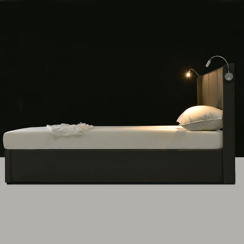 Lit Coffre Adulte 140x200 Cm, Lampe De Lecture Avec Fonction De Charge USB, Sommier, Pu Gris