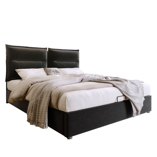 Lit Coffre Double 140x200 Cm, Sommier à Lattes En Métal, Tête De Lit Réglable, Velours Noir