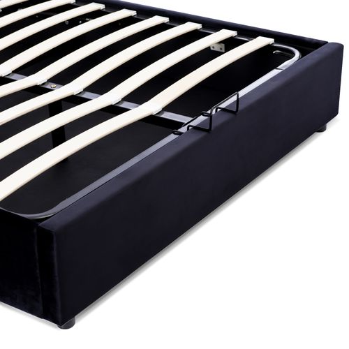 Lit Coffre Double 140x200 Cm, Sommier à Lattes En Métal, Tête De Lit Réglable, Velours Noir