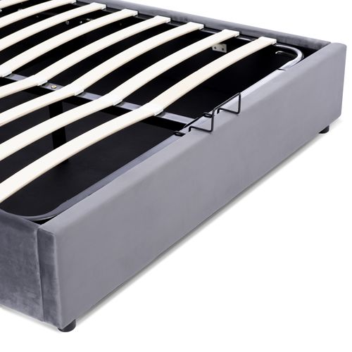 Lit Coffre Double 140x200 Cm, Sommier à Lattes En Métal, Tête De Lit Réglable, Velours Gris