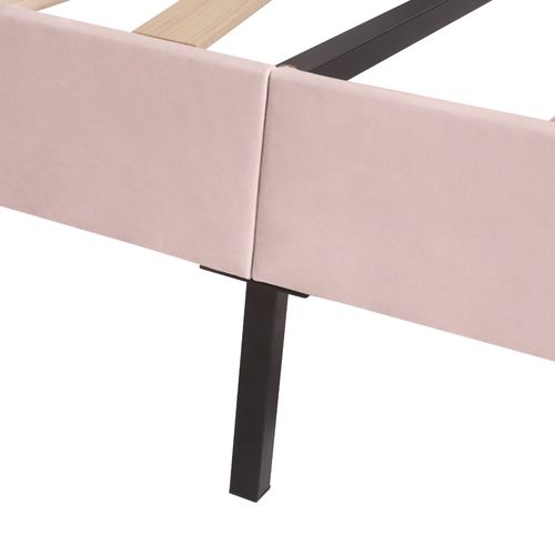 Lit Double 140 X 200 Cm, Tête De Lit Réglable, Sommier à Lattes, Velours Rose