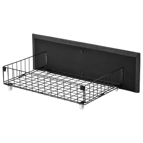 Lit Adulte 140*200cm, Lit Double, 4 Tiroirs, Sommier En Métal, Tête De Lit, Fer Et Lin, Gris, Noir