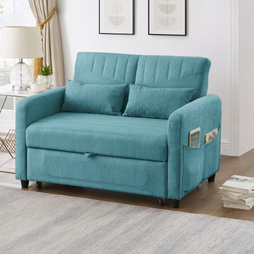 Canapé Pliant 2 Places Avec Dossier Réglable à 3 Niveaux Et Fonction Gigogne, En Lin De Coton Vert